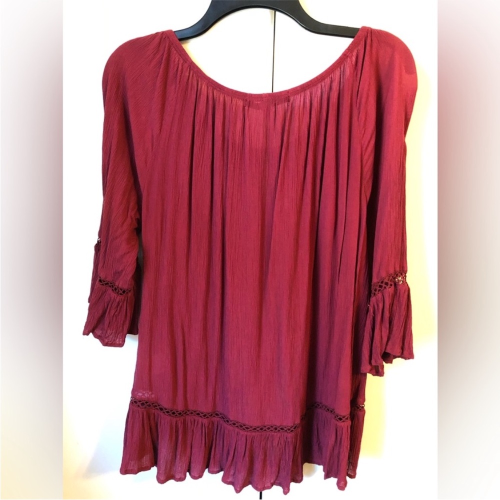 Fever Women’s Maroon Boho Blouse. Size L. EUC.